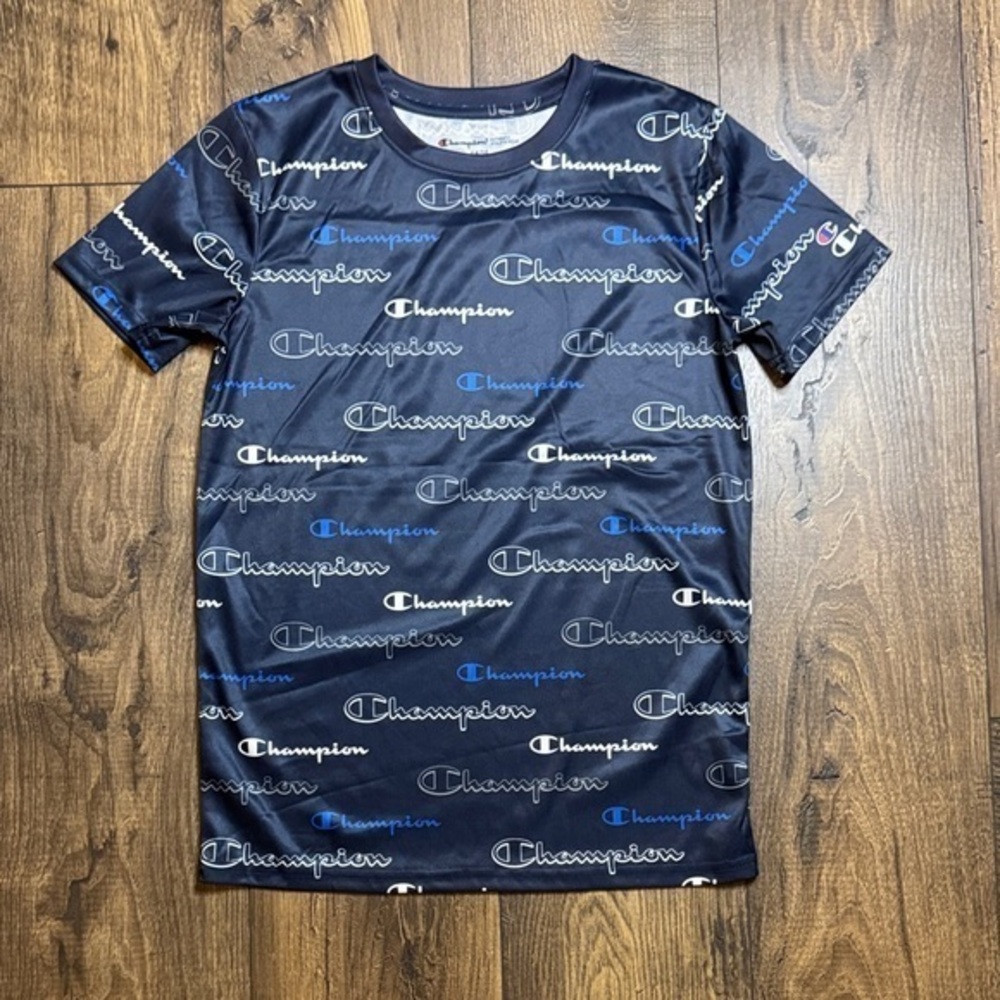 Champion Kids' Dri-Fit Navy Logo Print Tee